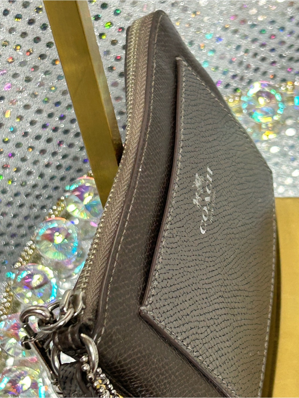 Coach Metallic Bronze Leather Card Wristlet Approx. 6x4 - Picture 5 of 10